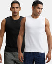 Super Combed Cotton Rib Solid Round Neck Muscle Vest - Black & White (Pack of 2)