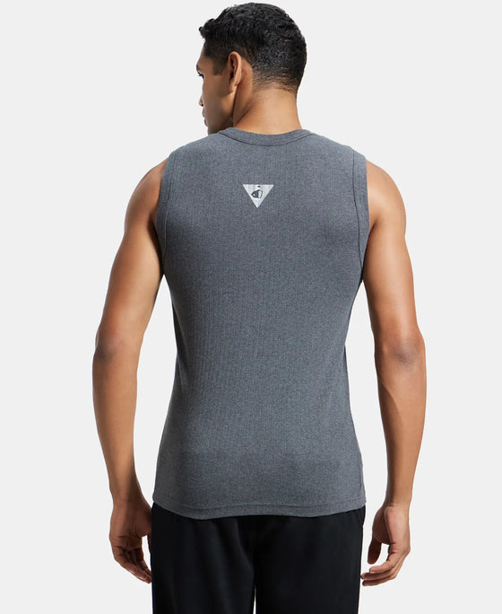 Super Combed Cotton Rib Solid Round Neck Muscle Vest - Black & Charcoal (Pack of 2)