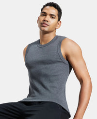 Super Combed Cotton Rib Solid Round Neck Muscle Vest - Black & Charcoal (Pack of 2)