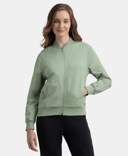 Super Combed Cotton French Terry Drop Shoulder Styled Jacket with Ribbed Cuff and Hem - Iceberg Green