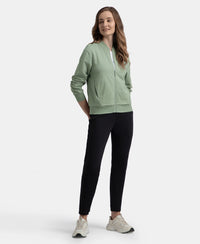 Super Combed Cotton French Terry Drop Shoulder Styled Jacket with Ribbed Cuff and Hem - Iceberg Green