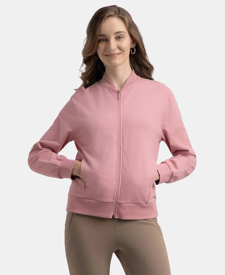 Super Combed Cotton French Terry Drop Shoulder Styled Jacket with Ribbed Cuff and Hem - Lilas