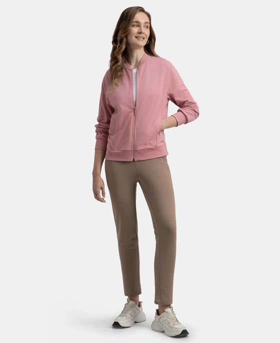 Super Combed Cotton French Terry Drop Shoulder Styled Jacket with Ribbed Cuff and Hem - Lilas