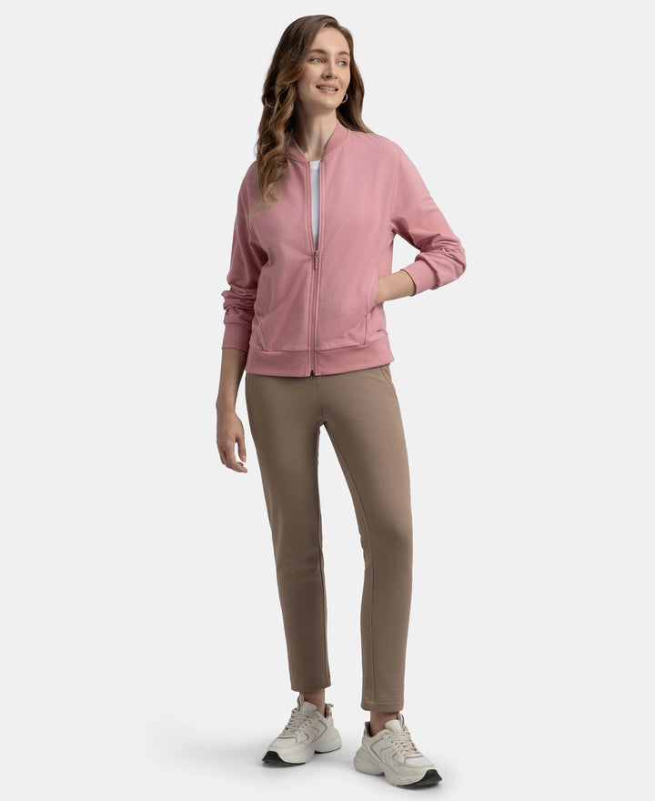 Super Combed Cotton French Terry Drop Shoulder Styled Jacket with Ribbed Cuff and Hem - Lilas