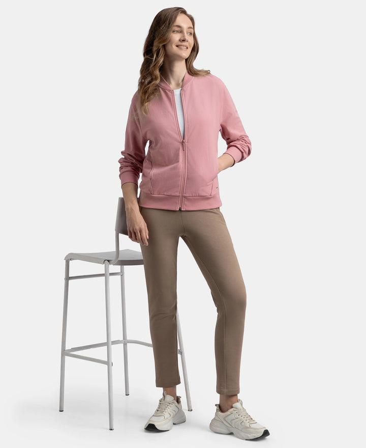 Super Combed Cotton French Terry Drop Shoulder Styled Jacket with Ribbed Cuff and Hem - Lilas