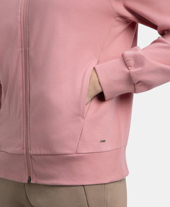 Super Combed Cotton French Terry Drop Shoulder Styled Jacket with Ribbed Cuff and Hem - Lilas