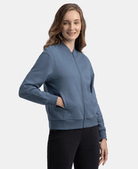 Super Combed Cotton French Terry Drop Shoulder Styled Jacket with Ribbed Cuff and Hem - Vintage Indigo