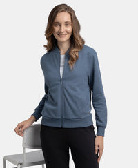 Super Combed Cotton French Terry Drop Shoulder Styled Jacket with Ribbed Cuff and Hem - Vintage Indigo