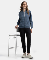 Super Combed Cotton French Terry Drop Shoulder Styled Jacket with Ribbed Cuff and Hem - Vintage Indigo