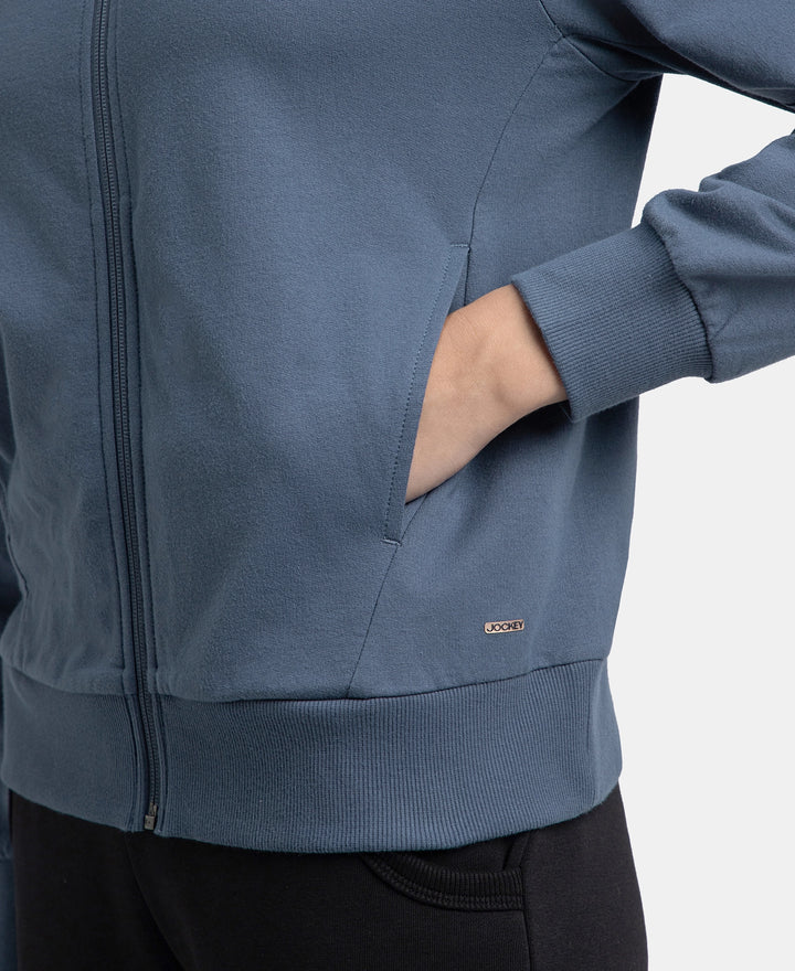 Super Combed Cotton French Terry Drop Shoulder Styled Jacket with Ribbed Cuff and Hem - Vintage Indigo