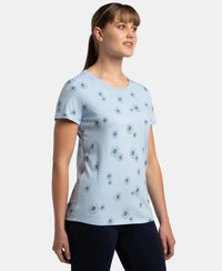 Super Combed Cotton Relaxed Fit Printed Half Sleeve T-Shirt - Chambray Blue