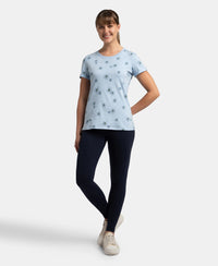 Super Combed Cotton Relaxed Fit Printed Half Sleeve T-Shirt - Chambray Blue