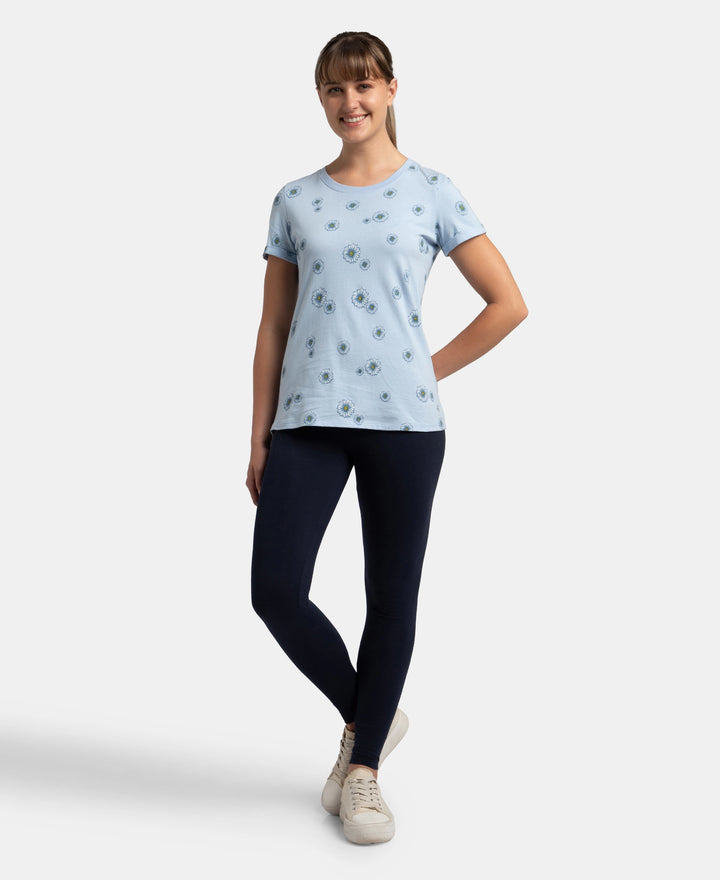 Super Combed Cotton Relaxed Fit Printed Half Sleeve T-Shirt - Chambray Blue