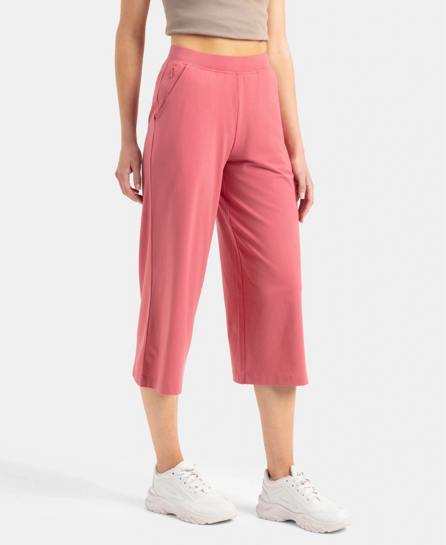 Super Combed Cotton Rich Elastane Stretch Relaxed Fit Culottes - Baroque Rose