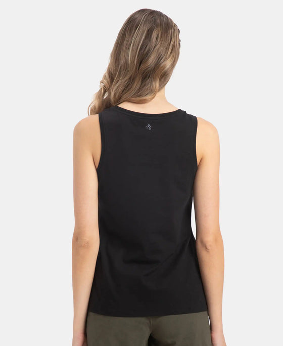 Super Combed Cotton Relaxed Fit Printed Racerback Styled Tank Top - Black