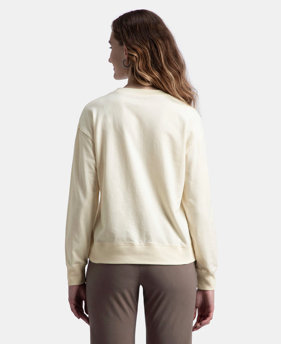 Super Combed Cotton French Terry Fabric Printed Sweatshirt - Antique White