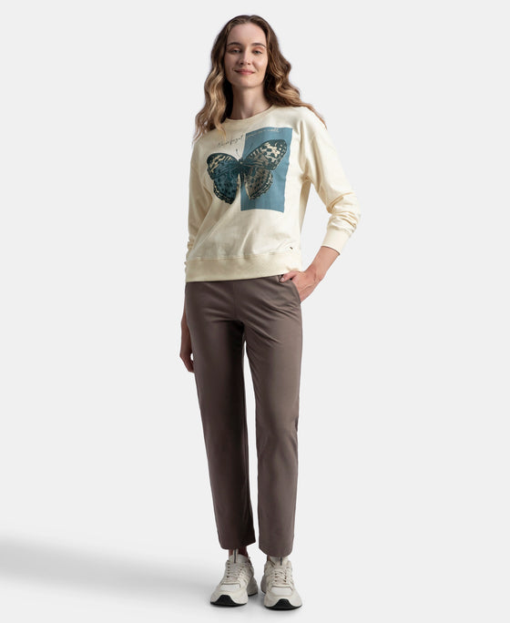 Super Combed Cotton French Terry Fabric Printed Sweatshirt - Antique White