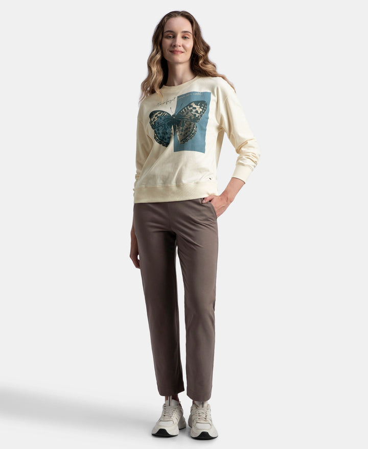 Super Combed Cotton French Terry Fabric Printed Sweatshirt - Antique White