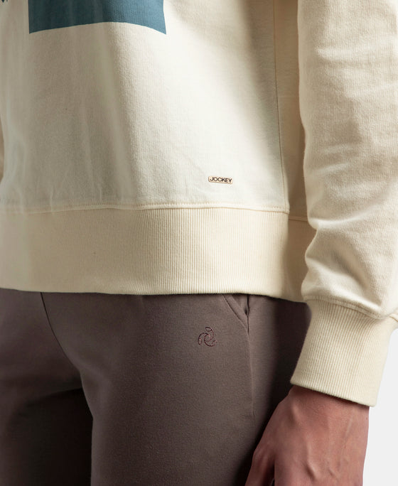 Super Combed Cotton French Terry Fabric Printed Sweatshirt - Antique White