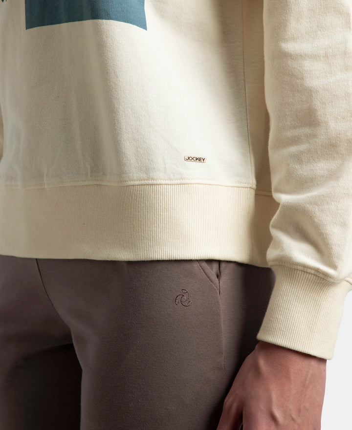 Super Combed Cotton French Terry Fabric Printed Sweatshirt - Antique White