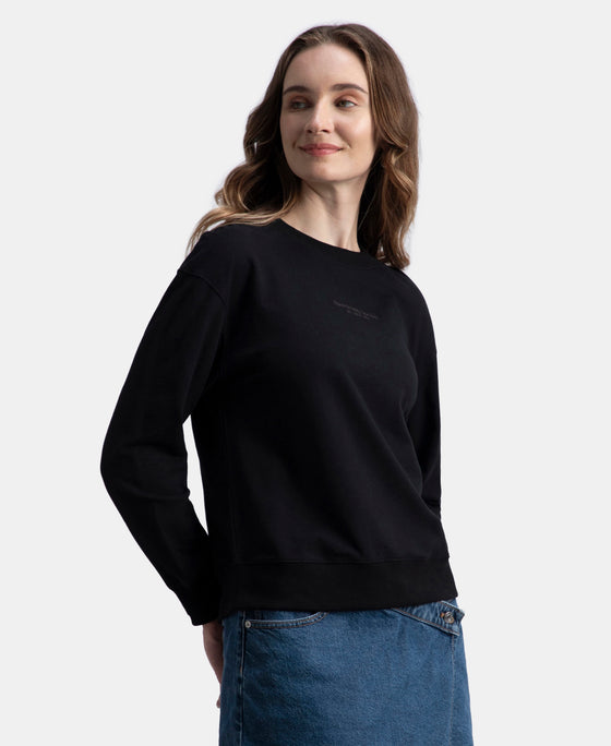 Super Combed Cotton French Terry Fabric Printed Sweatshirt - Black