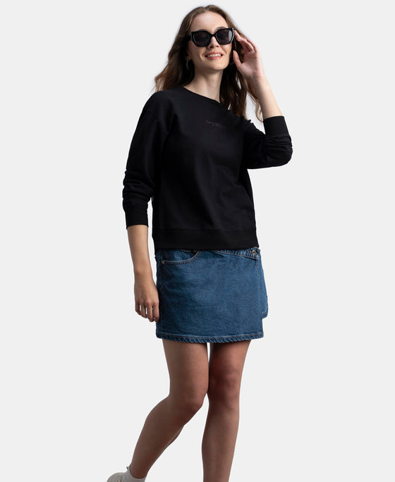 Super Combed Cotton French Terry Fabric Printed Sweatshirt - Black