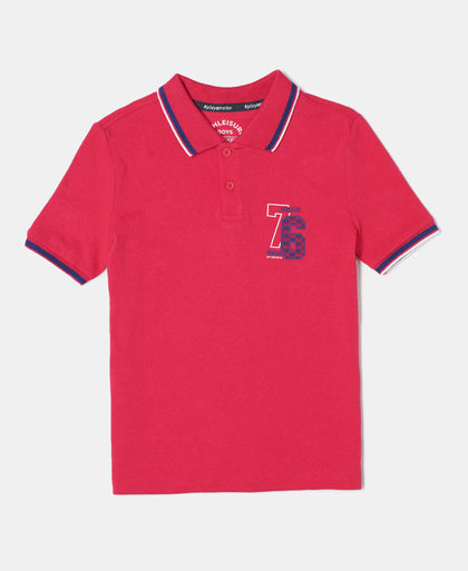 Boy's Super Combed Cotton Rich Graphic Printed Half Sleeve Polo T-Shirt - Team Red