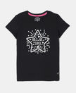 Girl's Super Combed Cotton Graphic Printed T-Shirt - Black