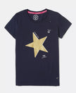 Girl's Super Combed Cotton Graphic Printed T-Shirt - Navy