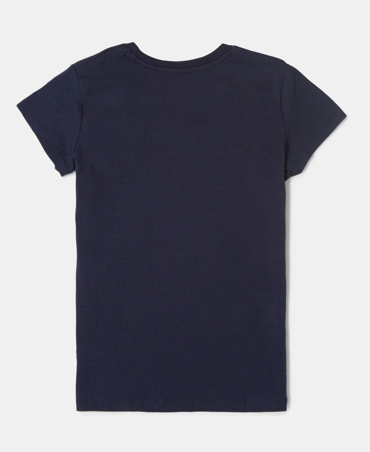 Girl's Super Combed Cotton Graphic Printed T-Shirt - Navy