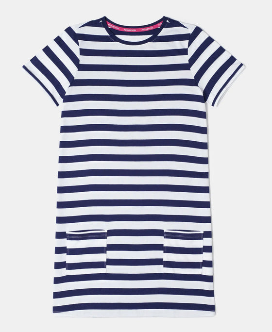 Girl's Super Combed Cotton Striped Dress - Imperial Blue
