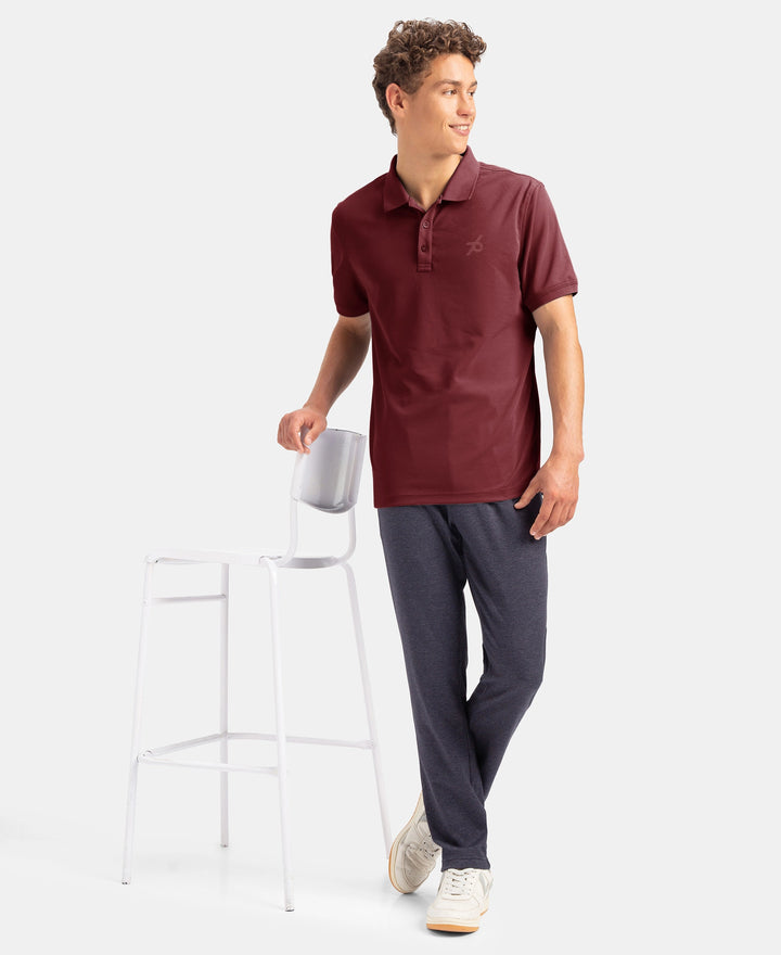 Microfiber Fabric Solid Half Sleeve Polo T-Shirt with StayDry & StayFresh Technology - Dark Maroon
