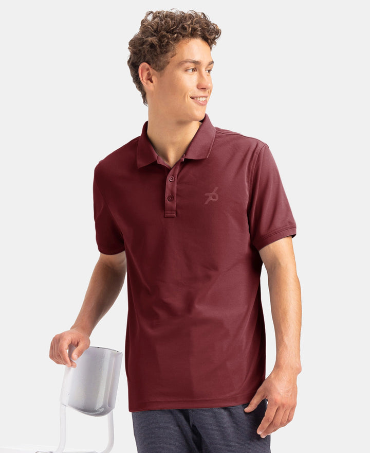 Microfiber Fabric Solid Half Sleeve Polo T-Shirt with StayDry & StayFresh Technology - Dark Maroon