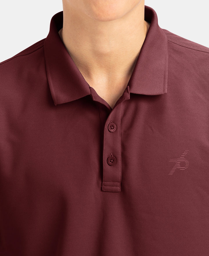 Microfiber Fabric Solid Half Sleeve Polo T-Shirt with StayDry & StayFresh Technology - Dark Maroon