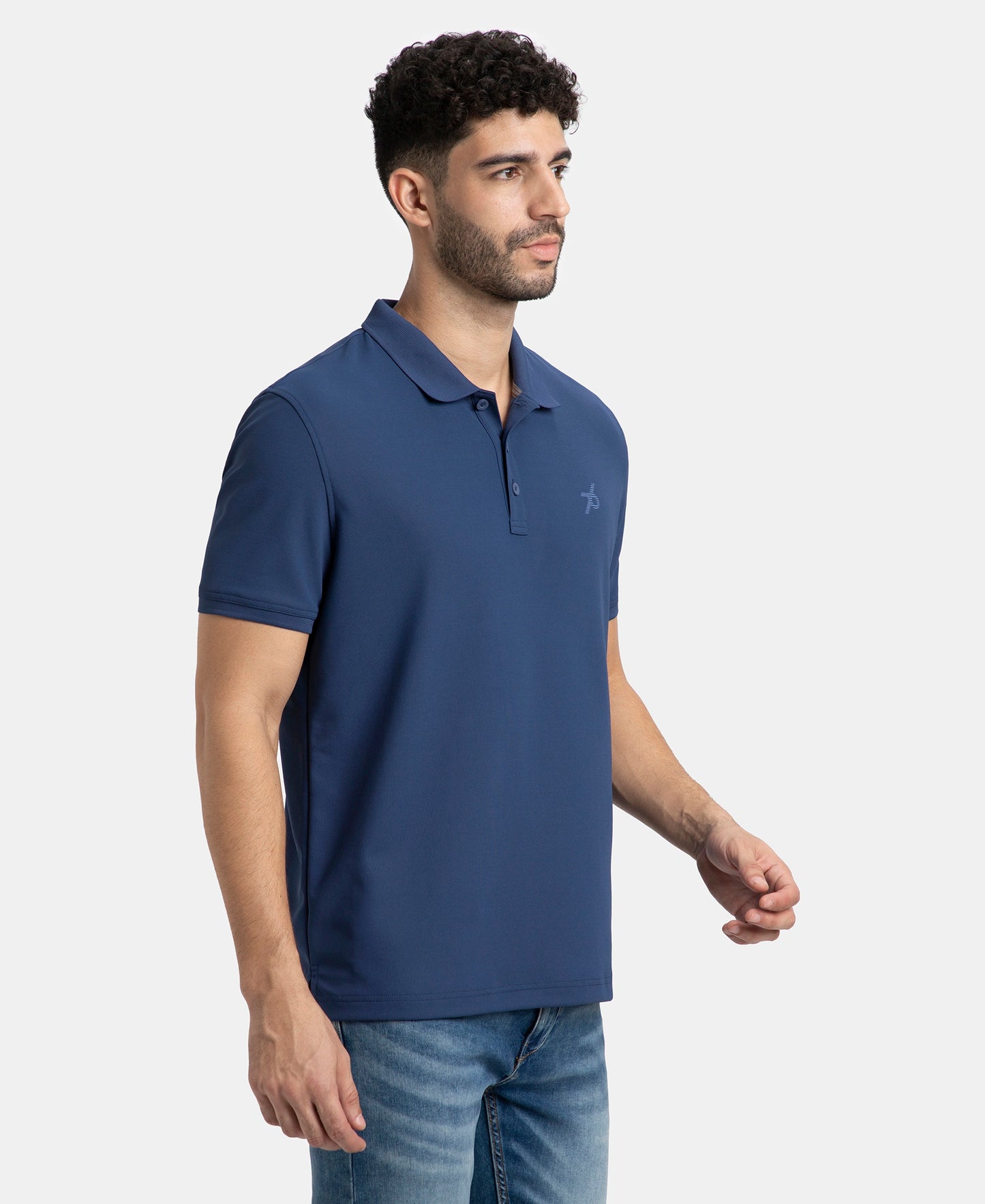 Microfiber Fabric Solid Half Sleeve Polo T-Shirt with StayDry & StayFresh Technology - Navy