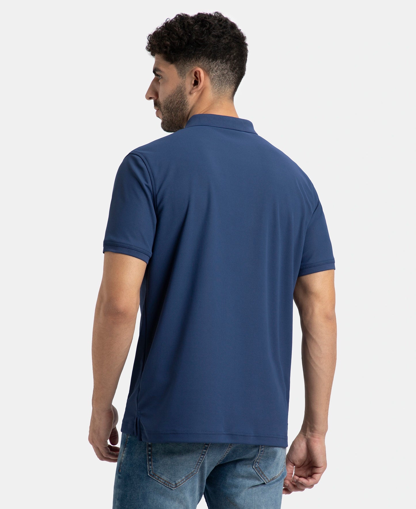 Microfiber Fabric Solid Half Sleeve Polo T-Shirt with StayDry & StayFresh Technology - Navy