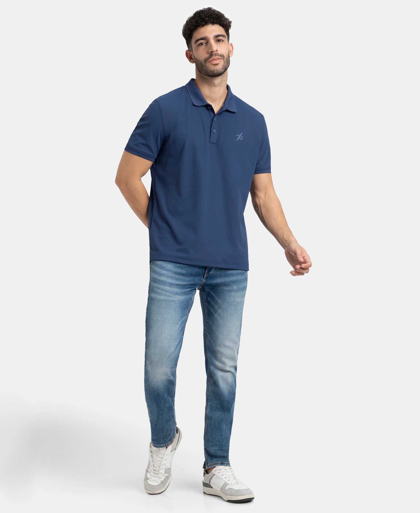 Microfiber Fabric Solid Half Sleeve Polo T-Shirt with StayDry & StayFresh Technology - Navy