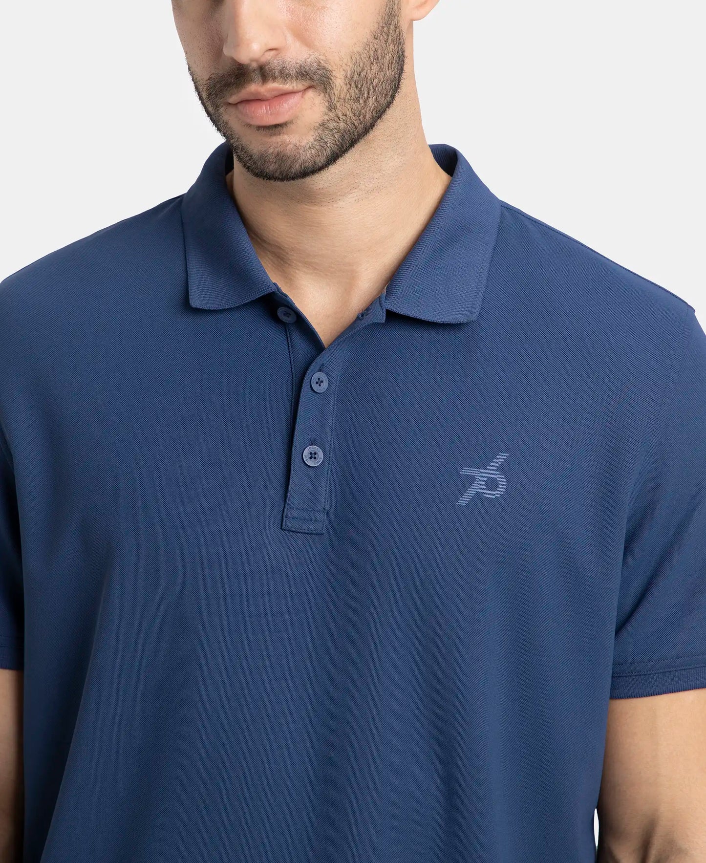 Microfiber Fabric Solid Half Sleeve Polo T-Shirt with StayDry & StayFresh Technology - Navy