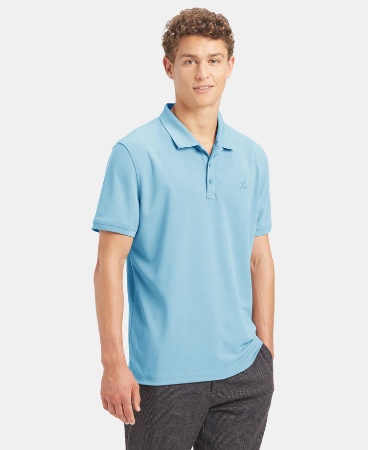 Microfiber Fabric Solid Half Sleeve Polo T-Shirt with StayDry & StayFresh Technology - Sea Breeze