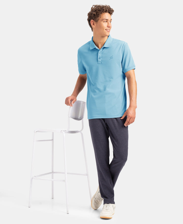 Microfiber Fabric Solid Half Sleeve Polo T-Shirt with StayDry & StayFresh Technology - Sea Breeze