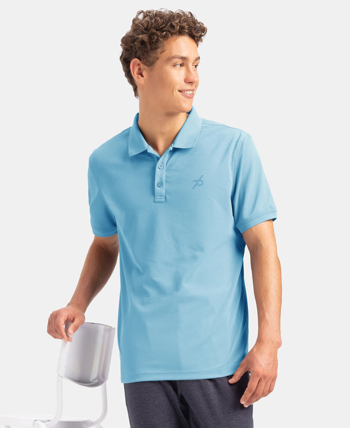 Microfiber Fabric Solid Half Sleeve Polo T-Shirt with StayDry & StayFresh Technology - Sea Breeze