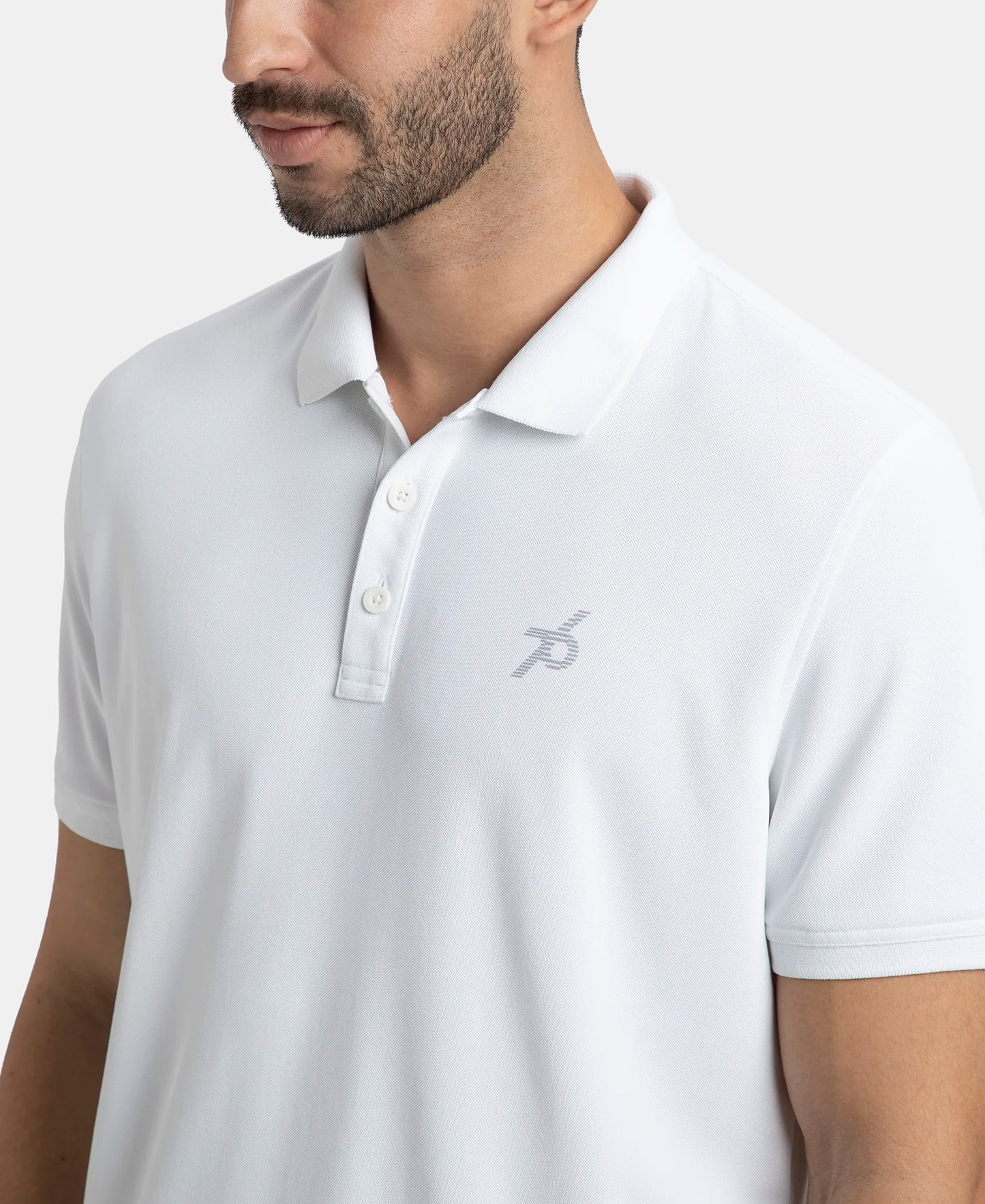 Microfiber Fabric Solid Half Sleeve Polo T-Shirt with StayDry & StayFresh Technology - White