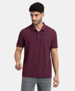 Microfiber Fabric Solid Half Sleeve Polo T-Shirt with StayDry & StayFresh Technology - Wine