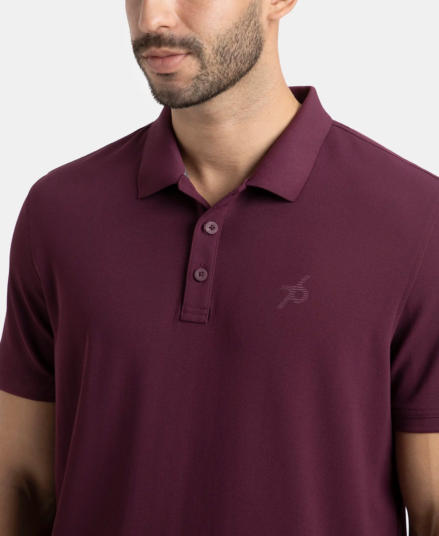 Microfiber Fabric Solid Half Sleeve Polo T-Shirt with StayDry & StayFresh Technology - Wine