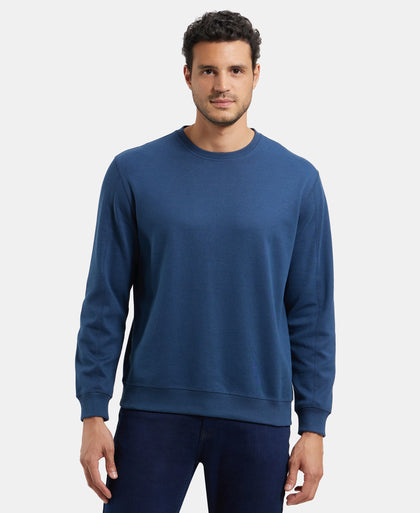 Super Combed Cotton Rich Pique Sweatshirt with Ribbed Cuffs - Insignia Blue