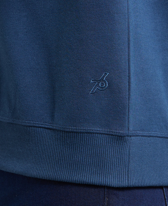 Super Combed Cotton Rich Pique Sweatshirt with Ribbed Cuffs - Insignia Blue