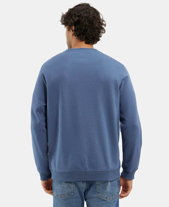Super Combed Cotton Rich Pique Sweatshirt with Ribbed Cuffs - Vintage Indigo-3