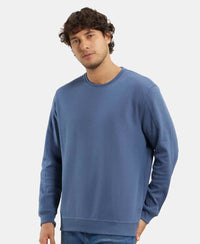 Super Combed Cotton Rich Pique Sweatshirt with Ribbed Cuffs - Vintage Indigo-5