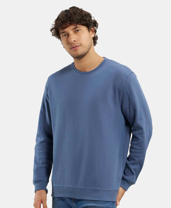 Super Combed Cotton Rich Pique Sweatshirt with Ribbed Cuffs - Vintage Indigo-5