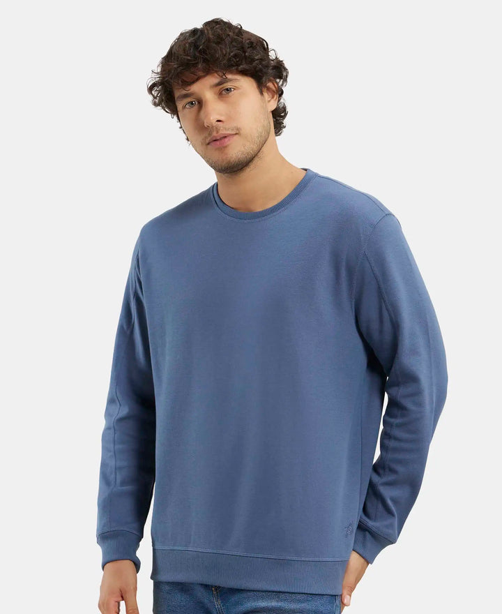 Super Combed Cotton Rich Pique Sweatshirt with Ribbed Cuffs - Vintage Indigo-5